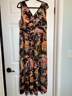 Soma Brown Maxi Dress with Pink, Orange and Green Floral Print